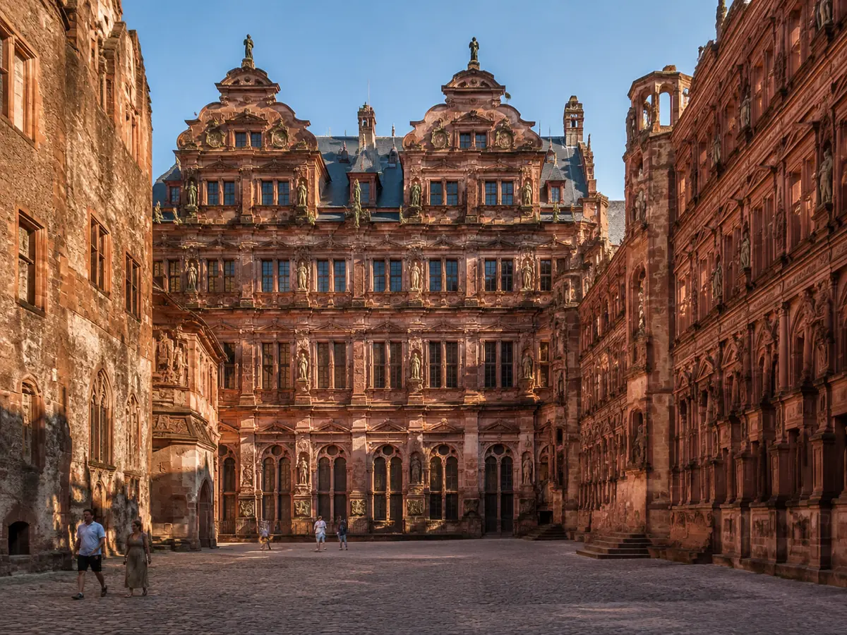 Schlossinnenhof des Heidelberger Schlosses mit der Renaissance-Fassade des Ottheinrichsbaus